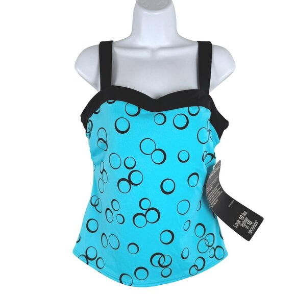 Miraclesuit Tankini Swim Top Womens Size 12 Blue Black Circle NWT SW-2068 - Picture 1 of 10